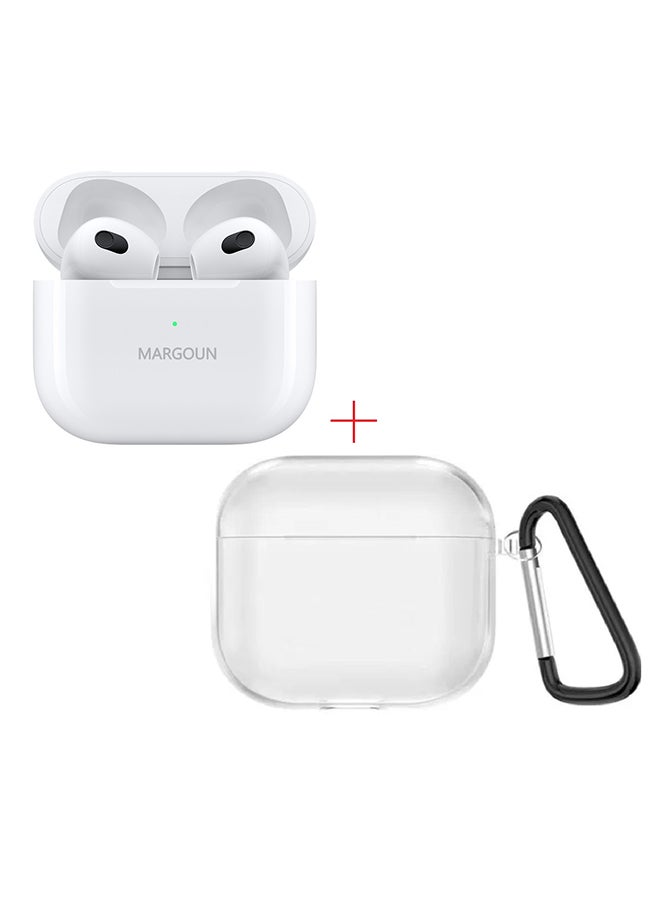 MARGOUN 2Pack Wireless 3rd Generation Bluetooth Earphones with Protective Clear Case Cover Compatible with Android and iOS Phones Easy to Carry with Transparent Case with Carabiner White/Clear - Image 1