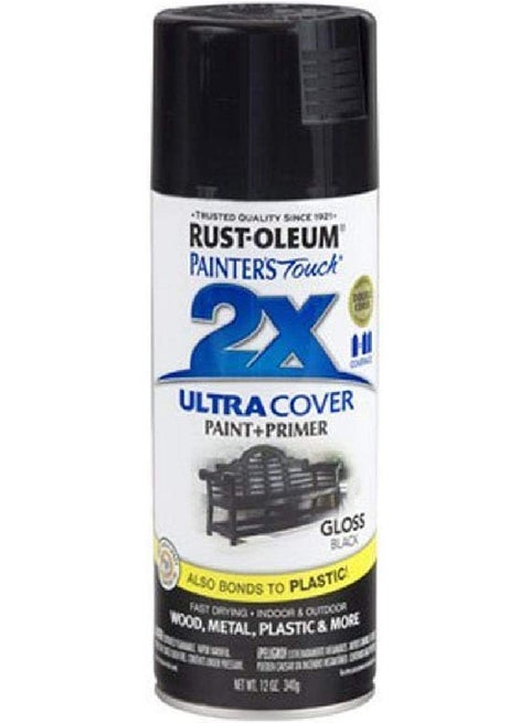 Rust-Oleum 249122 Painter's Touch 2X Ultra Cover Spray Paint, 12 oz, Gloss Black