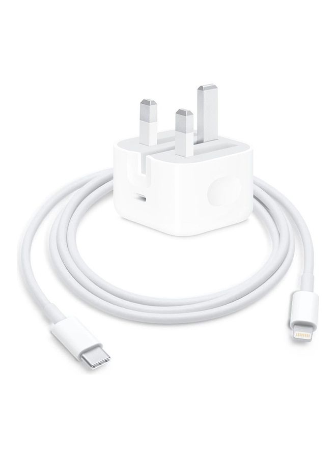 MARGOUN - USB-C 20W Power Adapter with Lightning to USB-C Cable 1m for iPhone 14 Series Wall Charger Travel Adapter with Foldable Pins White - Image 1