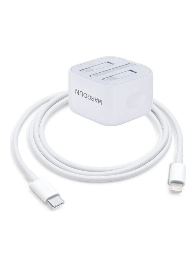 MARGOUN - USB-C 20W Power Adapter with Lightning to USB-C Cable 1m for iPhone 14 Series Wall Charger Travel Adapter with Foldable Pins White - Image 1