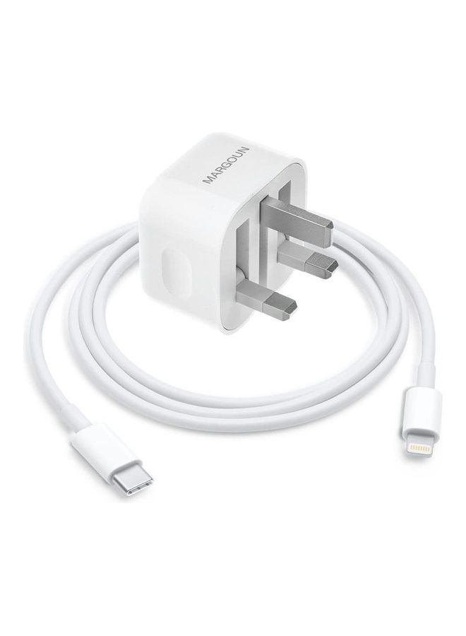 MARGOUN - USB-C 20W Power Adapter with Lightning to USB-C Cable 1m for iPhone 14 Series Wall Charger Travel Adapter with Foldable Pins White - Image 1