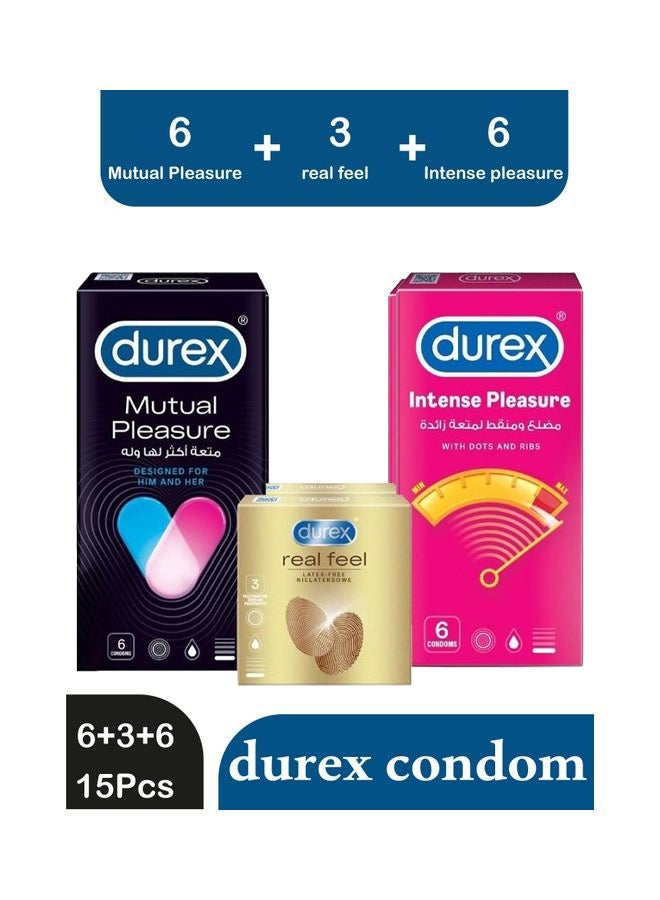 دوريكس مجموعة من (6 واقي ذكري ميوتشوال بليجر + 6 واقي ذكري ذو نقاط وأضلاع لمتعة زائدة + 3 واقي ذكري للرجال ريل فيل للإحساس بملمس طبيعي ) - Image 1