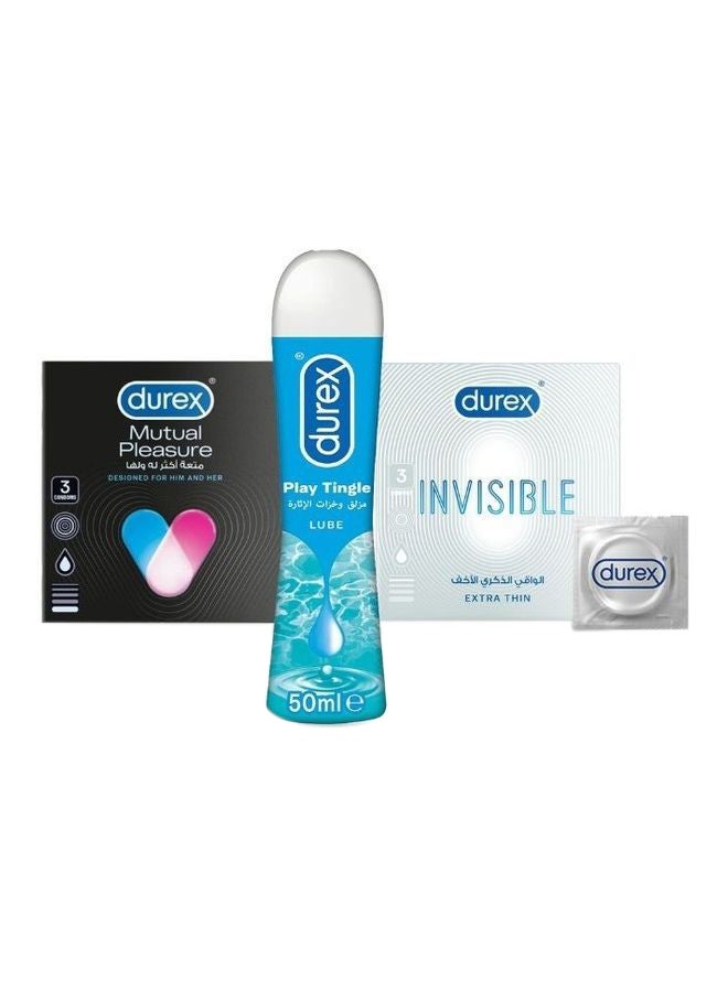 دوريكس مجموعة من (3 واقي ذكري ميوتشوال بليجر+ 3 واقي ذكري للرجال مزلق انفيزيبل رقيق للغاية + 50 مل مزلق وخزات الأثارة) - Image 2