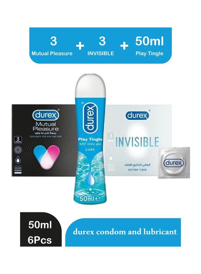 دوريكس مجموعة من (3 واقي ذكري ميوتشوال بليجر+ 3 واقي ذكري للرجال مزلق انفيزيبل رقيق للغاية + 50 مل مزلق وخزات الأثارة) - Image 1