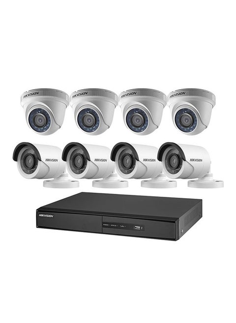 طقم كاميرا مراقبة بدقة 1 ميجابكسل مع مسجل فيديو رقمي من 8 قطع، لون أبيض/ أسود