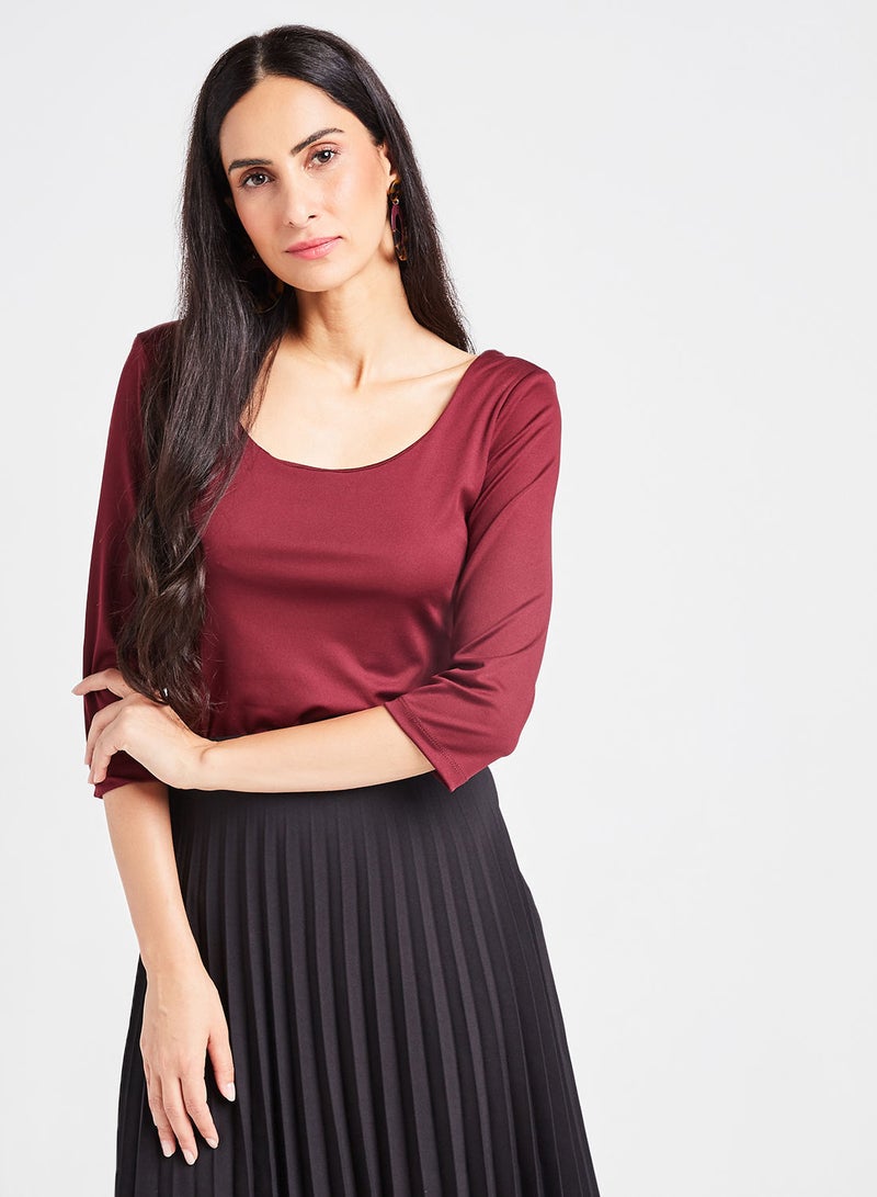 QUZU Scoop Neck Casual Blouse Burgundy  - Image 1