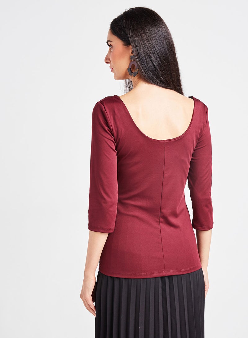 QUZU Scoop Neck Casual Blouse Burgundy  - Image 2