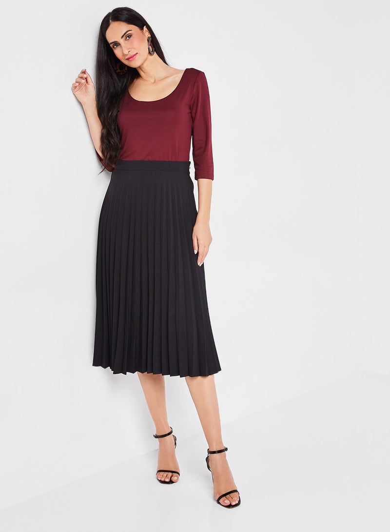 QUZU Scoop Neck Casual Blouse Burgundy  - Image 3