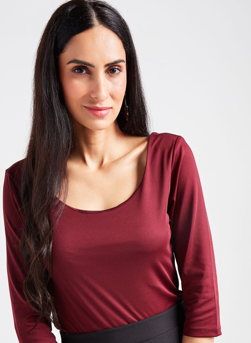 QUZU Scoop Neck Casual Blouse Burgundy  - Image 4