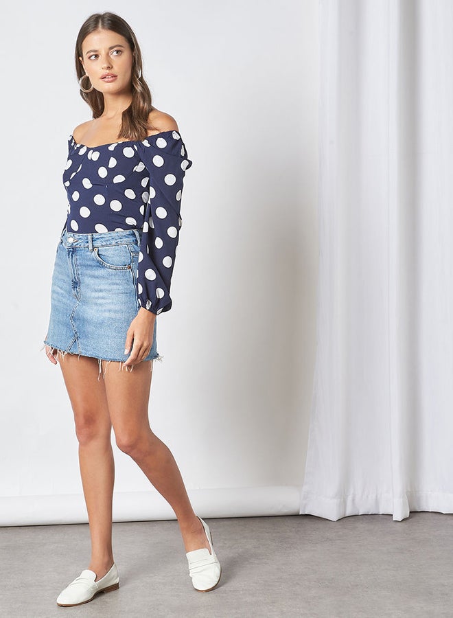 Aila - Polka Dot Printed Top Blue/White - Image 1
