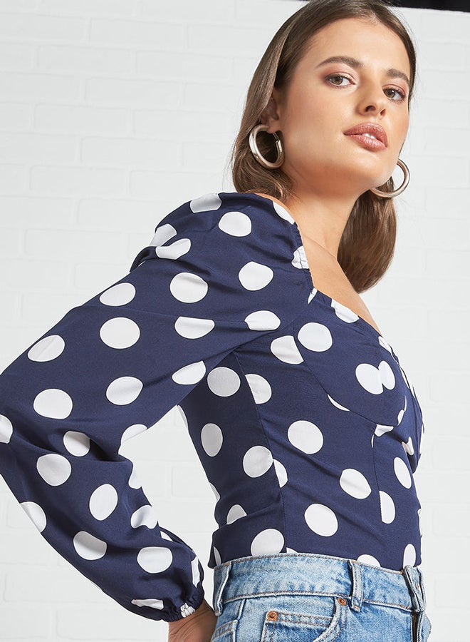 Aila - Polka Dot Printed Top Blue/White - Image 1