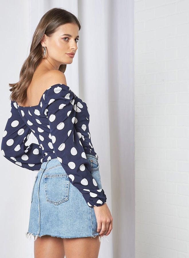 Aila - Polka Dot Printed Top Blue/White - Image 1