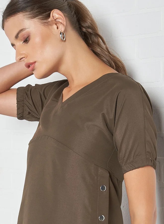 Aila V-Neck Casual Top Dark Green