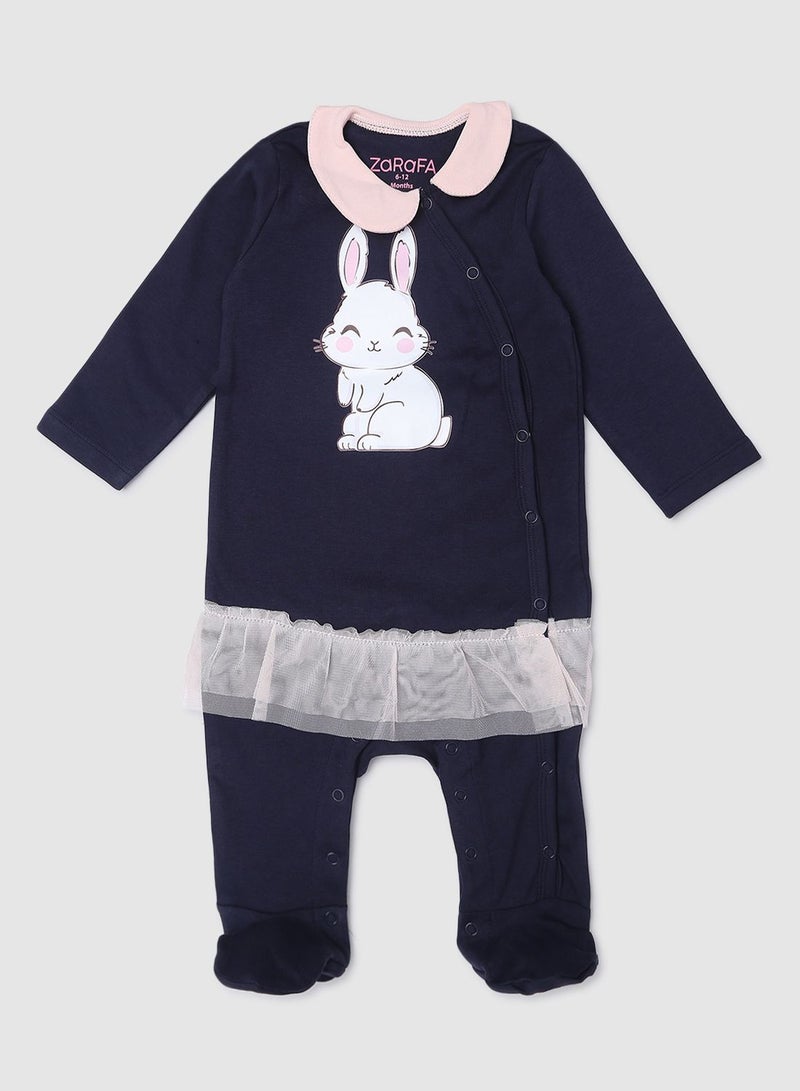 Zarafa - Button Detailed Printed Romper Navy Blue - Image 1