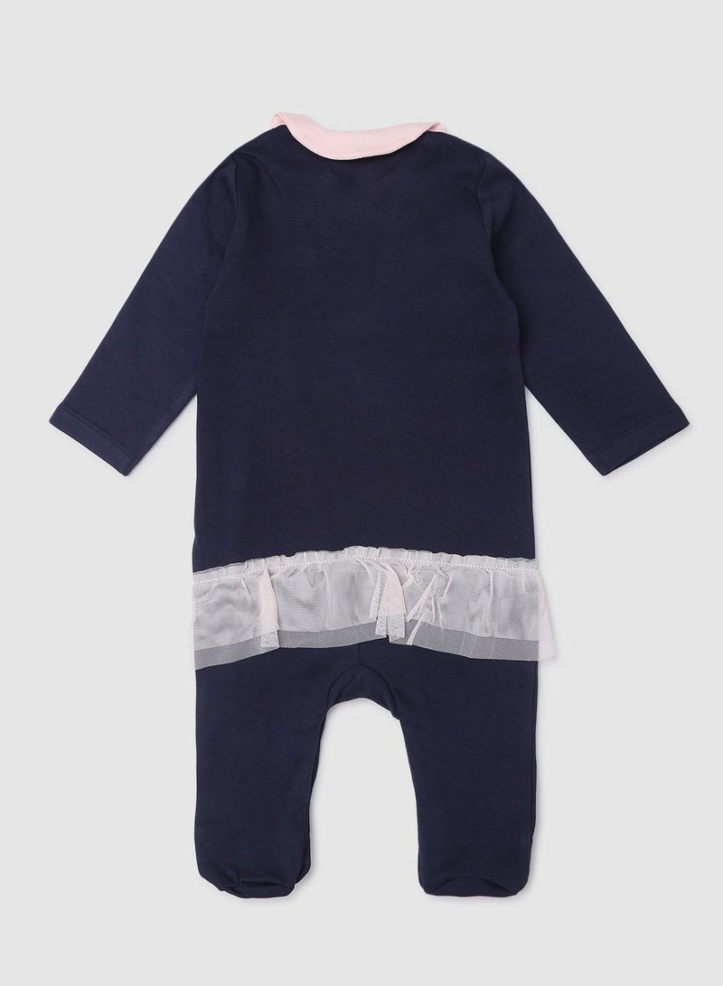 Zarafa - Button Detailed Printed Romper Navy Blue - Image 1