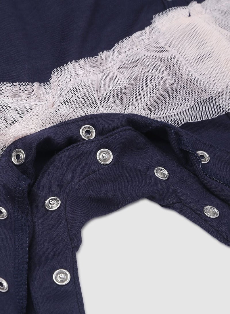 Zarafa - Button Detailed Printed Romper Navy Blue - Image 1