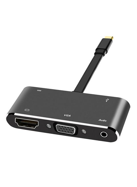 5-In-1 Type-C To HDMI 4K Adapter VGA Cable Audio USB 3.0 PD Converter HUB Black