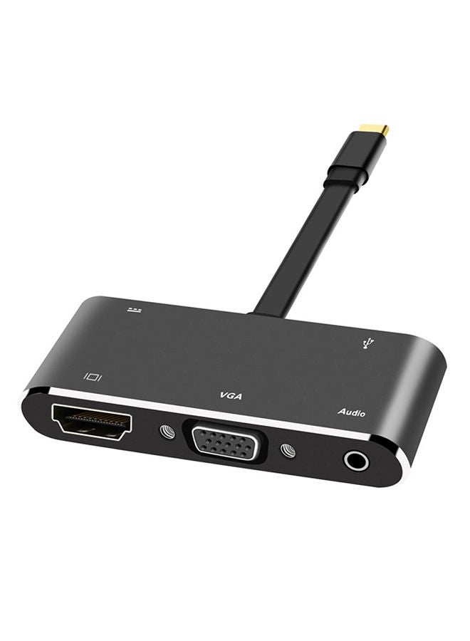 5-In-1 Type-C To HDMI 4K Adapter VGA Cable Audio USB 3.0 PD Converter HUB Black