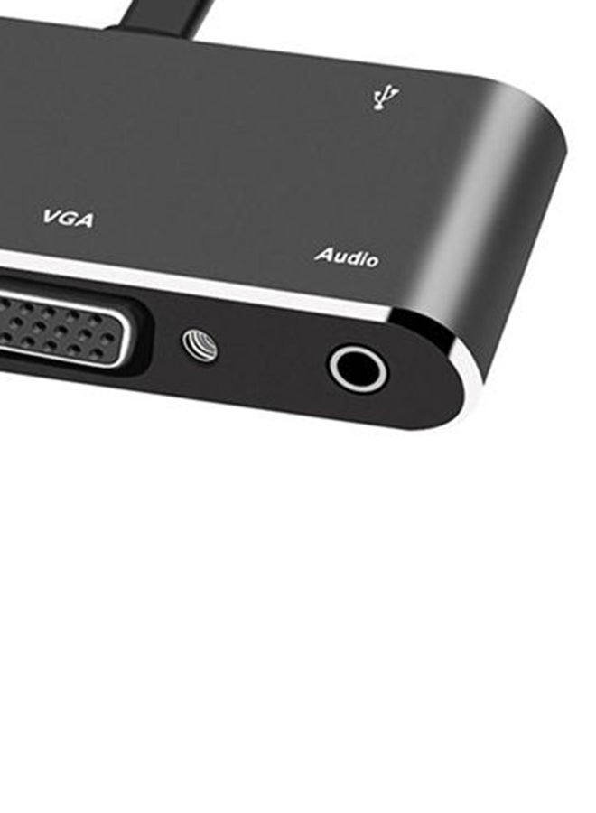 5-In-1 Type-C To HDMI 4K Adapter VGA Cable Audio USB 3.0 PD Converter HUB Black