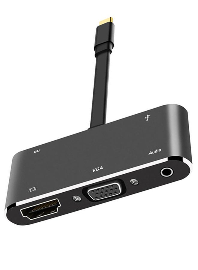 5-In-1 Type-C To HDMI 4K Adapter VGA Cable Audio USB 3.0 PD Converter HUB Black