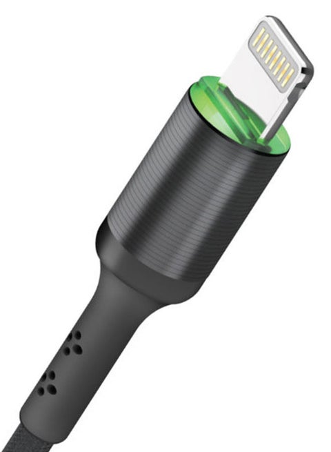 كابل شحن EXC37 Lightning بإضاءة LED من سلسلة جلوينج أسود