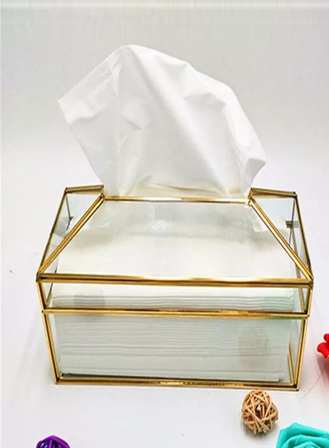 علبة مناديل معدنية عاكسة شفاف/ ذهبي 19.5x11x12Ø³Ù†ØªÙŠÙ…ØªØ± - Image 2