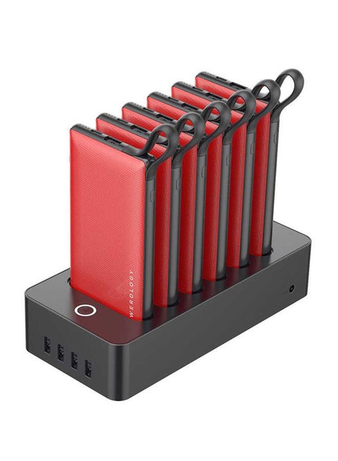 10000.0 mAh 6-In-1 Power Station With Built-In Cable Red/Grey