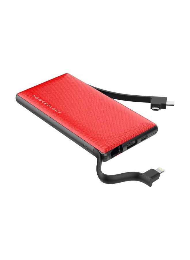 10000.0 mAh 6-In-1 Power Station With Built-In Cable Red/Grey