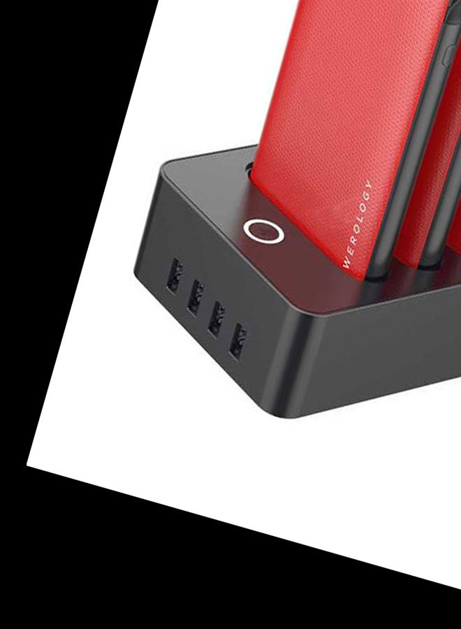 10000.0 mAh 6-In-1 Power Station With Built-In Cable Red/Grey