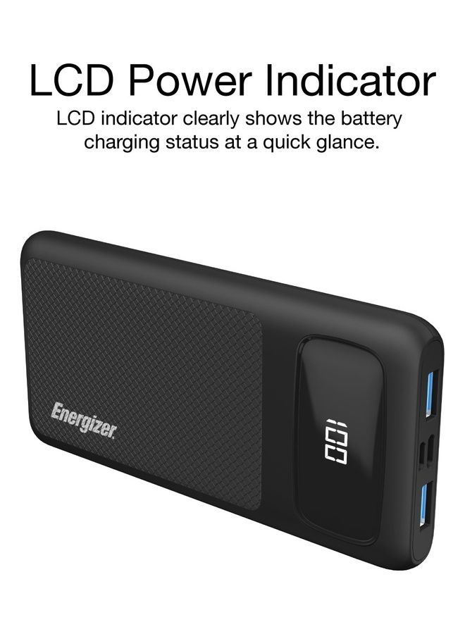 Energizer - 10000 mAh Ultimate Fast Charging Power Bank, Power Delivery For iPhones, 20W Smart USB For Android Devices, LCD Indicator, Dual Outputs - Type-C And USB-A And Dual Inputs- Type-C And MicroUSB Black Black - Image 1