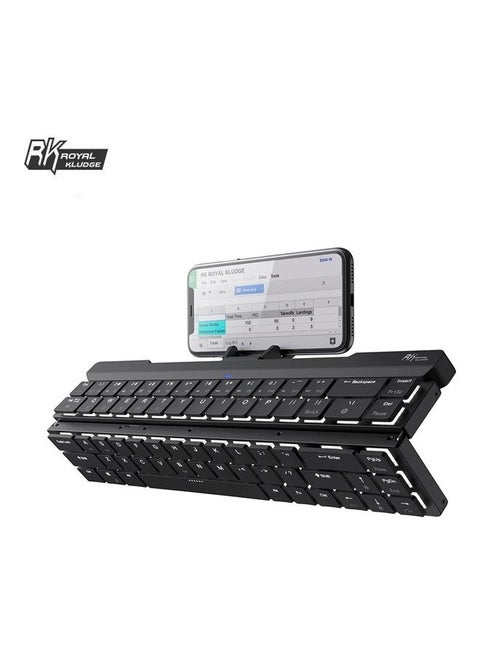 RK925 Wireless Bluetooth with White Backlit, 68 Keys,60% Foldable Mechanical Keyboard with Built-in Stand Holder