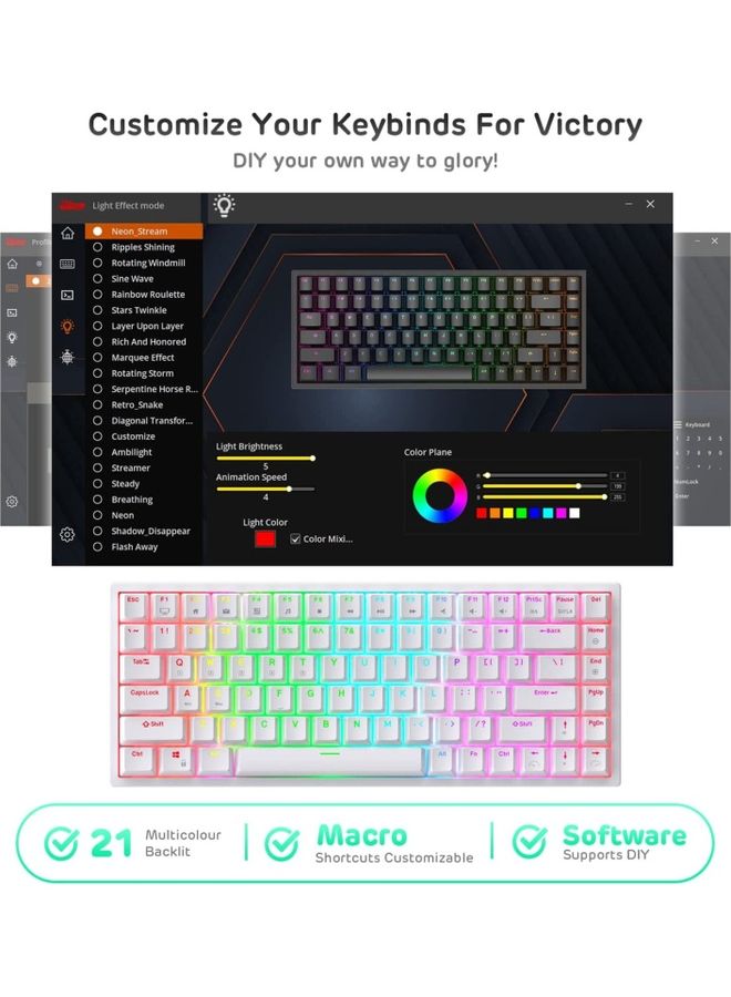 Royal Kludge - RK84 Wireless Bluetooth/2.4Ghz 80% RGB Mechanical Gaming Keyboard, Three Modes Connectable Keyboard with Hot-Swappable Tactile Blue Switch - Image 1
