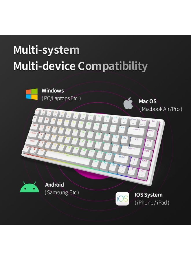 Royal Kludge - RK84 Wireless Bluetooth/2.4Ghz 80% RGB Mechanical Gaming Keyboard, Three Modes Connectable Keyboard with Hot-Swappable Tactile Blue Switch - Image 1