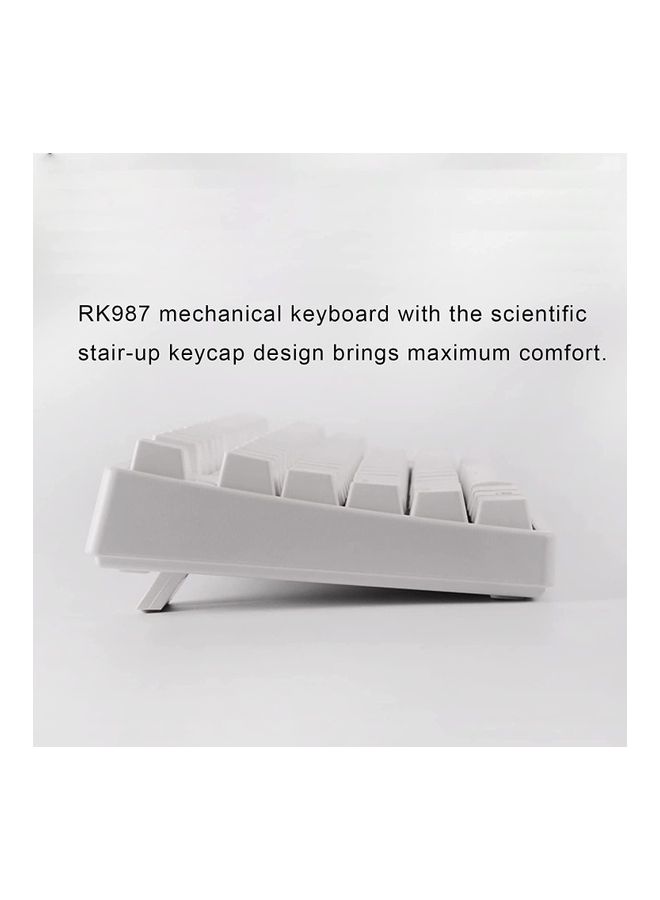 RK987 Hot-Swappable Mechanical Keyboard Brown Switch 87 Keys White LED Backlight Tenkeyless Gaming Keyboard, 3 Mode 2.4G/Wired/Wireless Bluetooth Gaming/Office -White