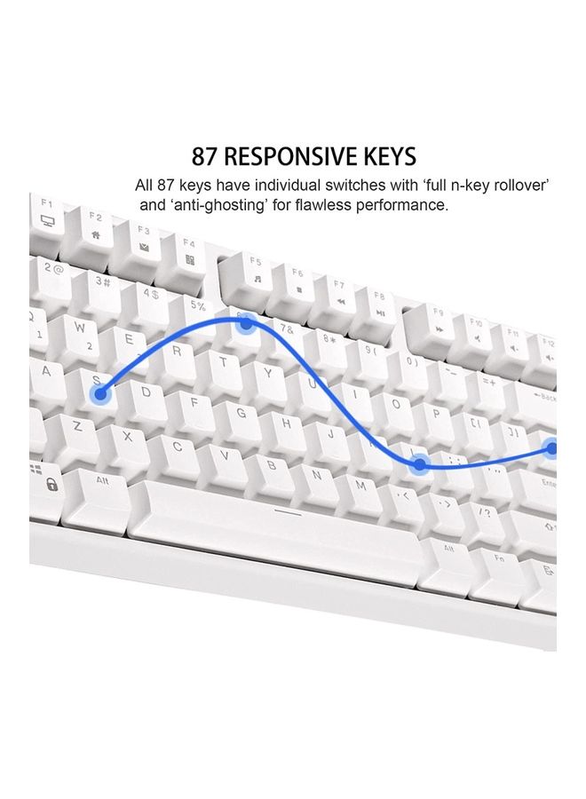 RK987 Hot-Swappable Mechanical Keyboard Brown Switch 87 Keys White LED Backlight Tenkeyless Gaming Keyboard, 3 Mode 2.4G/Wired/Wireless Bluetooth Gaming/Office -White