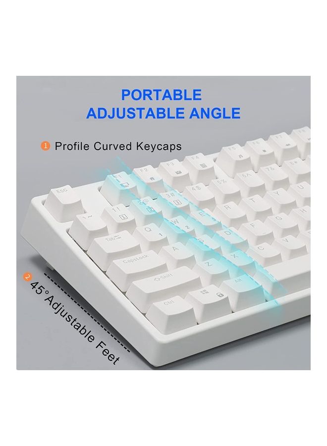RK987 Hot-Swappable Mechanical Keyboard Brown Switch 87 Keys White LED Backlight Tenkeyless Gaming Keyboard, 3 Mode 2.4G/Wired/Wireless Bluetooth Gaming/Office -White