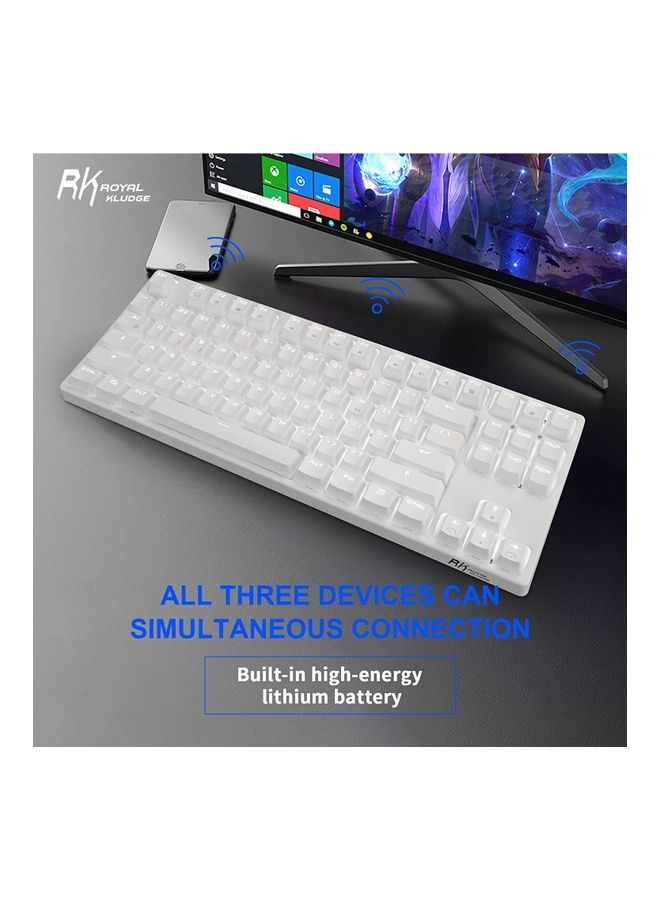 RK987 Hot-Swappable Mechanical Keyboard Brown Switch 87 Keys White LED Backlight Tenkeyless Gaming Keyboard, 3 Mode 2.4G/Wired/Wireless Bluetooth Gaming/Office -White