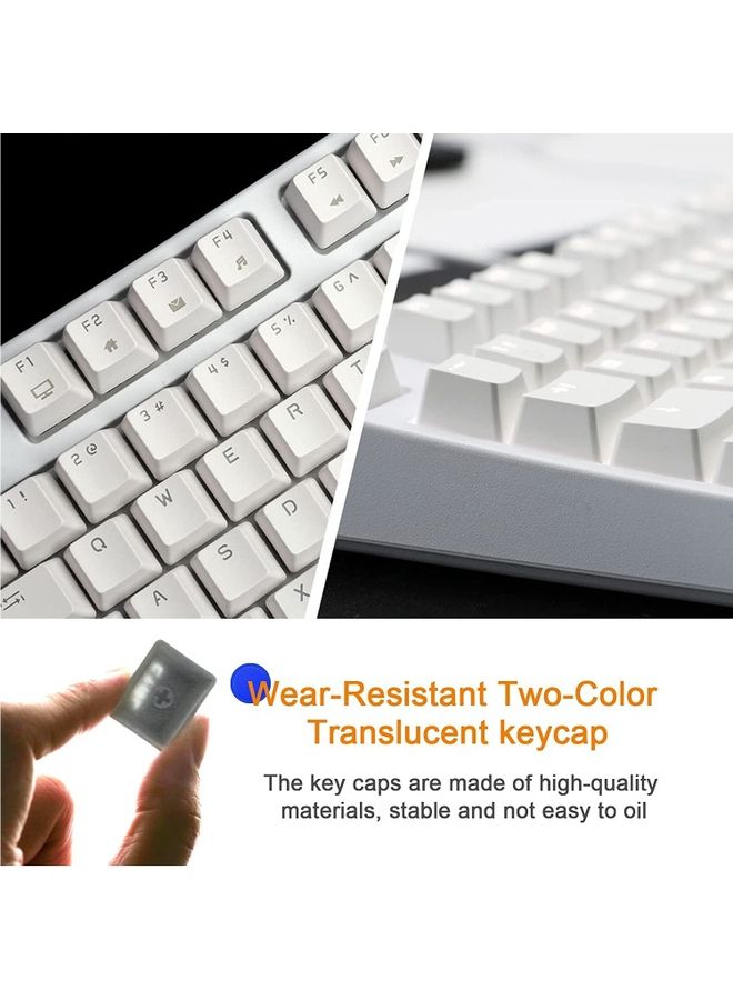RK987 Hot-Swappable Mechanical Keyboard Brown Switch 87 Keys White LED Backlight Tenkeyless Gaming Keyboard, 3 Mode 2.4G/Wired/Wireless Bluetooth Gaming/Office -White