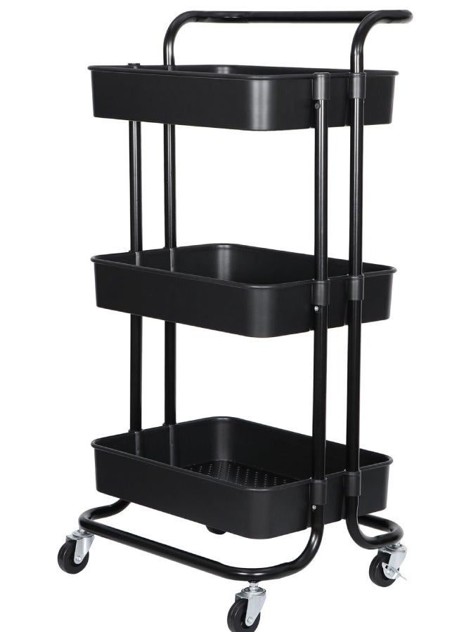 ALMUFARREJ - 3-Tier Utility Cart Rolling Storage Shelf Black 43x36x87cm - Image 1