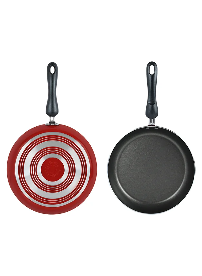 Prestige 9-Piece Aluminium Non-Stick Coating Durable Design Non-Slip Ergonomic Handle Kitchen Cookware Set Includes 1xMilk Pan 14 cm, 1xCasserole With Lid 20 cm, 1xCovered With Lid, 1xSkillet 24 cm, 1xWok 26 cm, 1xSolid Spoon And 1xSlotted Turner Red