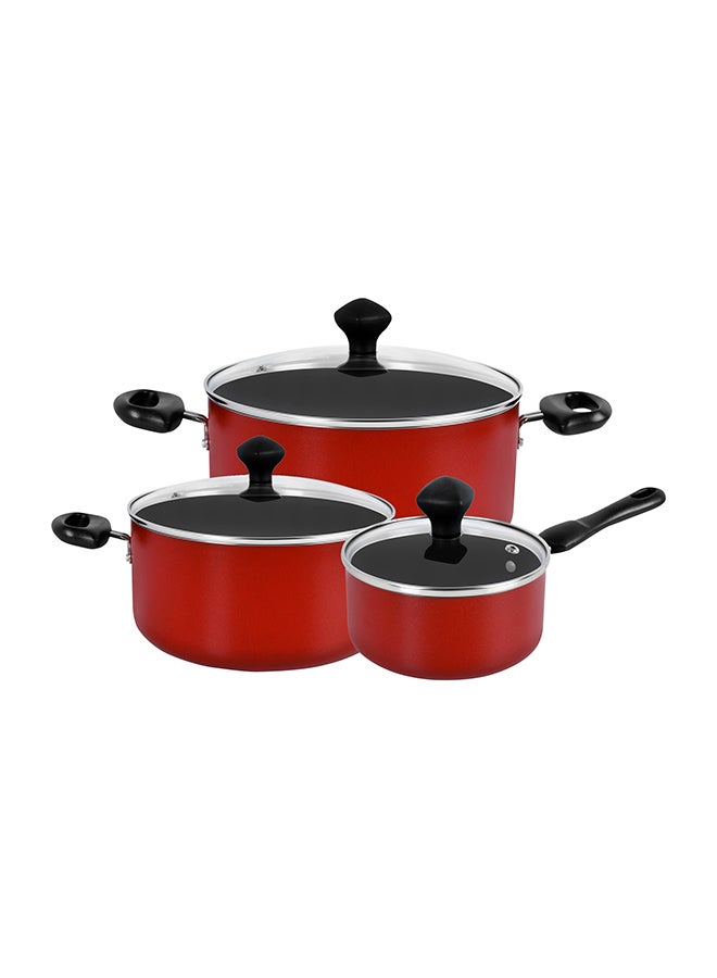 Prestige 17-Piece Classique Pro Aluminium Non Stick Interior Durable & Light Weight Cookware Set Includes 14 cm Sauce Pan, 24 cm Covered Casserole, 24 cm Covered Casserole, 30 cm Covered Stock Pot, 24 cm Open Fry Pan, 28 cm Open Fry Pan, 25 cm Concave Tawa, 3 Pieces Knife Block Set, 3 Pieces Kitchen Toolset, Chopping Board Red  - Image 2