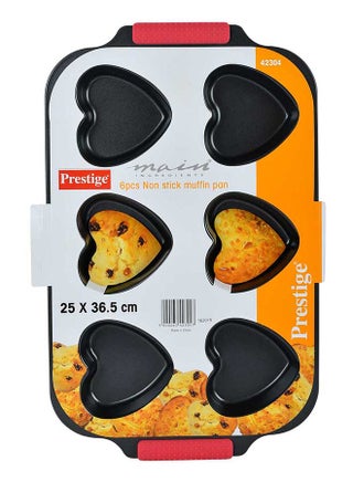 6 Piece Heart Muffin Pan Black/Red 25x36.5cm - v1663575934/N11060393A_1