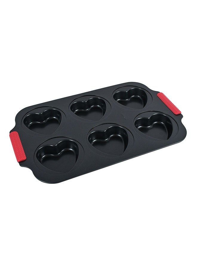 Prestige - 6 Piece Heart Muffin Pan Black/Red 25x36.5cm - Image 1
