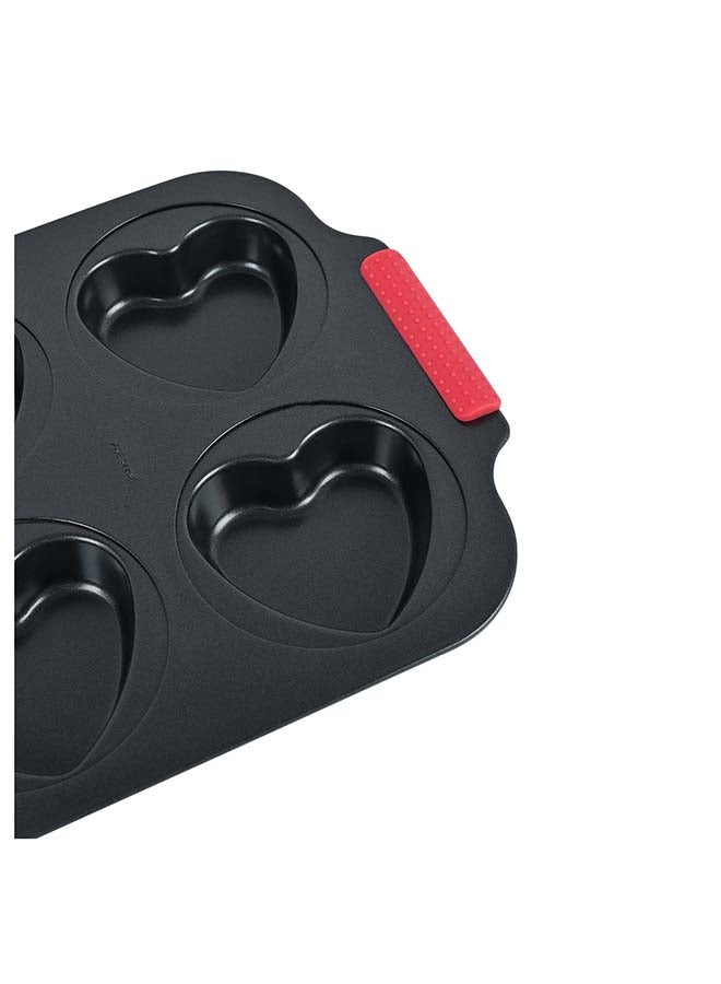 Prestige - 6 Piece Heart Muffin Pan Black/Red 25x36.5cm - Image 1