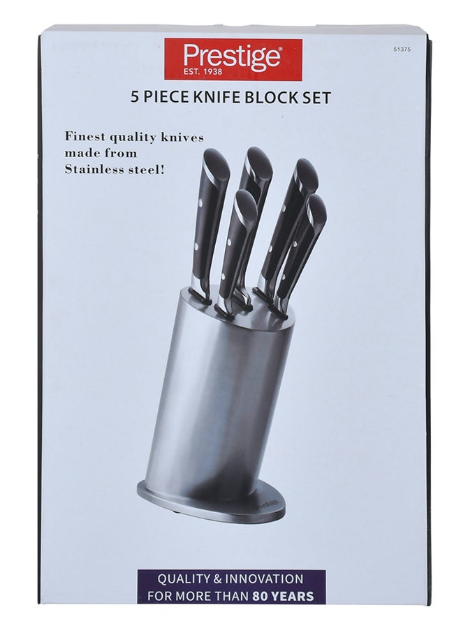 Prestige 5-Piece Knife Block Set Silver/Black 20 Cm, 20 Cm, 20 Cm, 13 Cm, 9cm  - Image 1