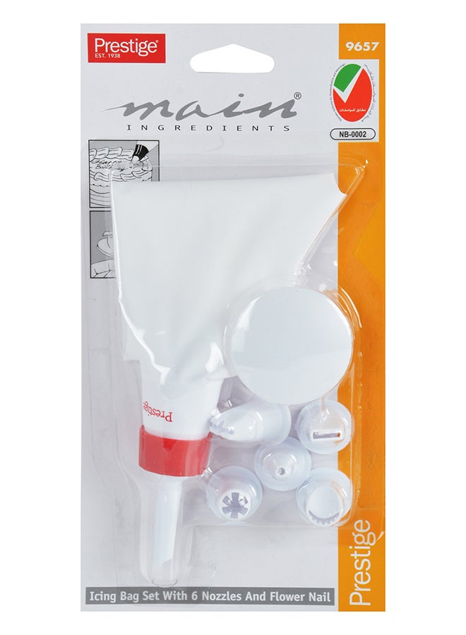 Prestige - Icing Bag With 6 Plastic Nozzles White/Red 23.2x11.8x2.8cm - Image 1