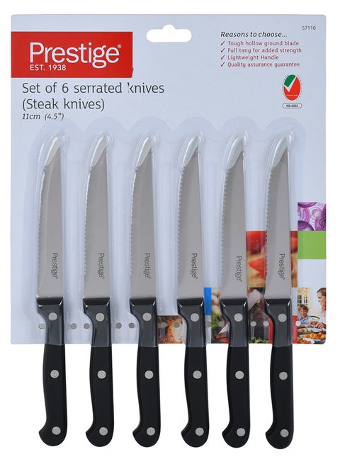 6-Piece Steak Knife Set Black/Silver 11cm