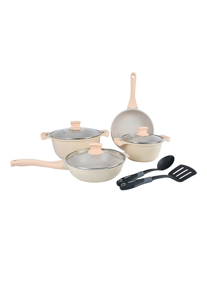 Winsor 9-Piece Cast Aluminum Granite Non-Stick Cookware Set Beige/Clear/Black  - Image 1