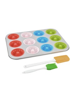 Prestige 12-Cup Fluted Muffin Pan Bundt Set Red/Green/Yellow  - Image 1