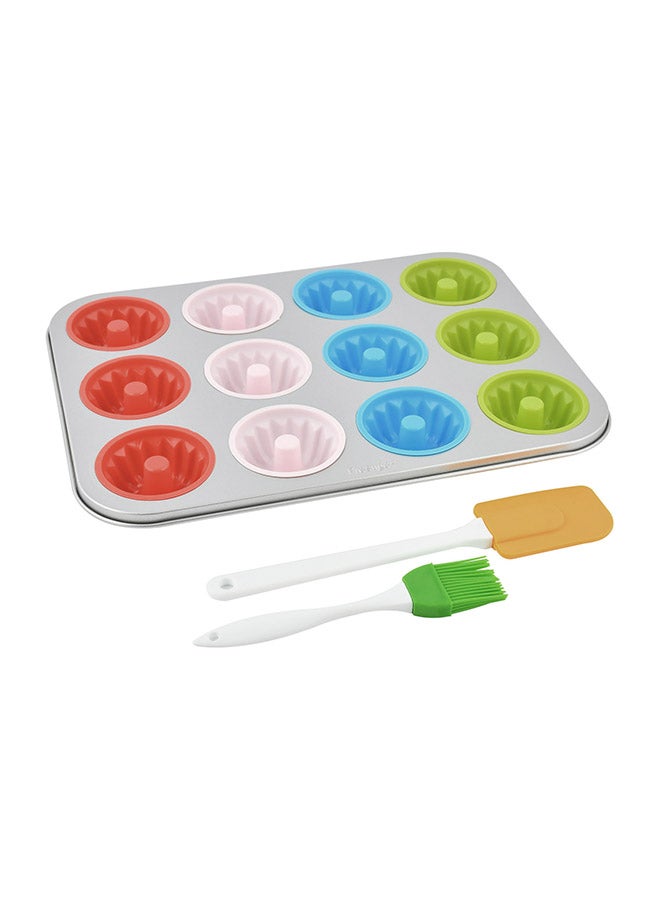 Prestige 12-Cup Fluted Muffin Pan Bundt Set Red/Green/Yellow - Image 1